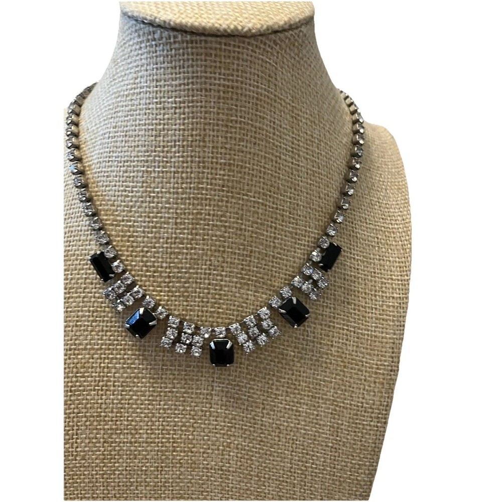 Black White Rhinestone Collar Necklace and Bracelet set